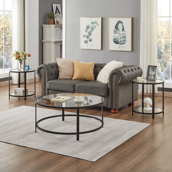 Ebern Designs 3 - Piece Glass Top Living Room Table Set & Reviews | Wayfair